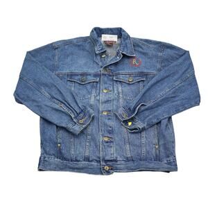 Riviera Jacket Mens M Blue Cotton Denim Spread Collar Embroidered Button Pocket